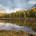 Lake antorno in autumn Italian dolomiti
