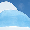 White and blue Christian church dome against blue cloudy sky, Minimal Aesthetic